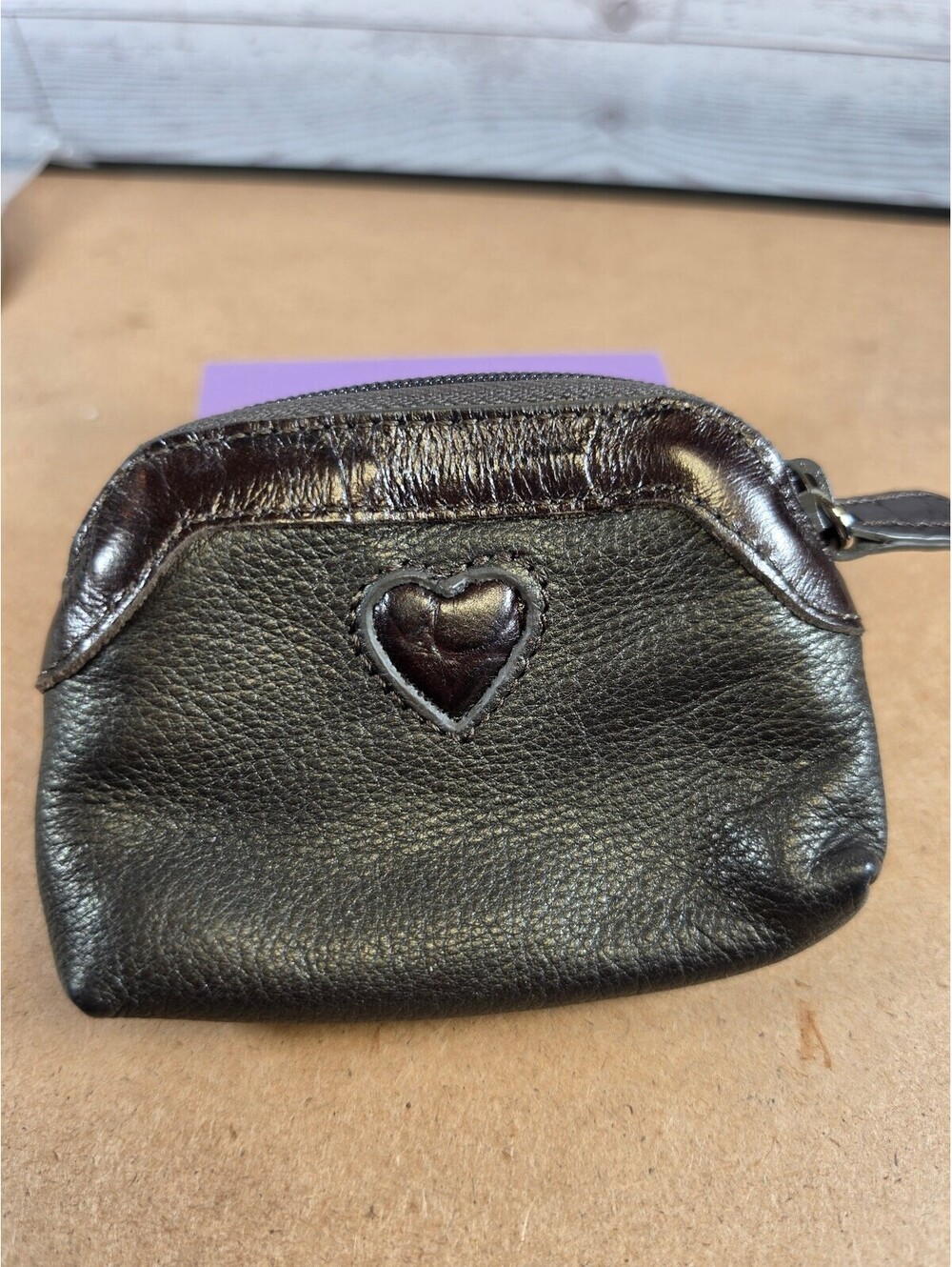 Brighton Black Leather Heart Wristlet Coin Purse
